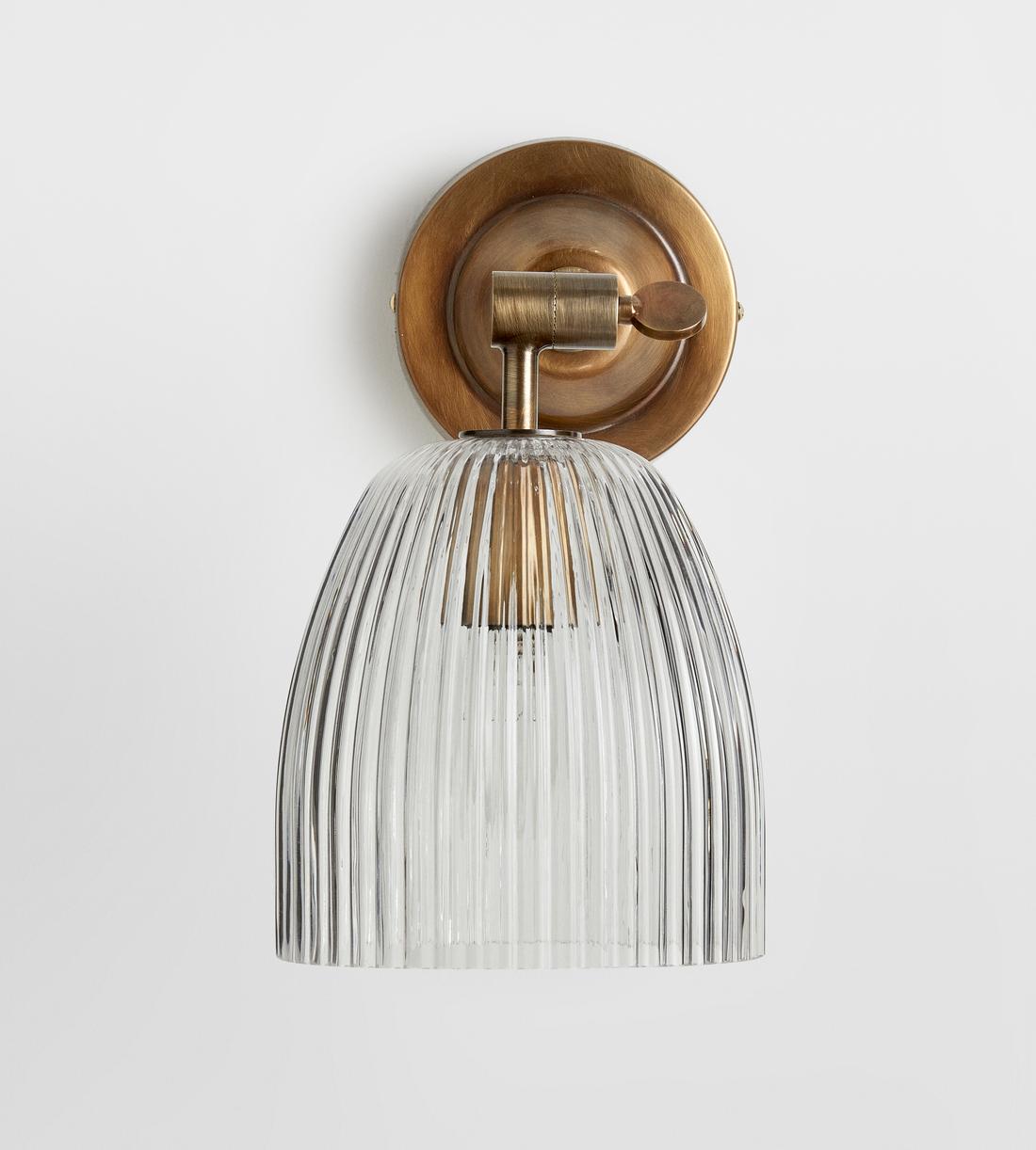 Antique brass ribbed glass adjustable wall sconce image 2