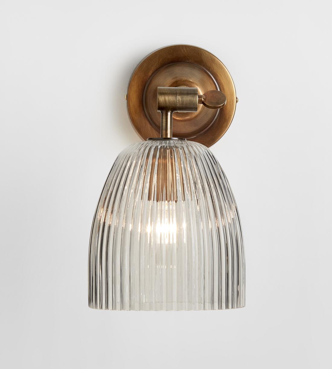 Antique brass ribbed glass adjustable wall sconce image 3