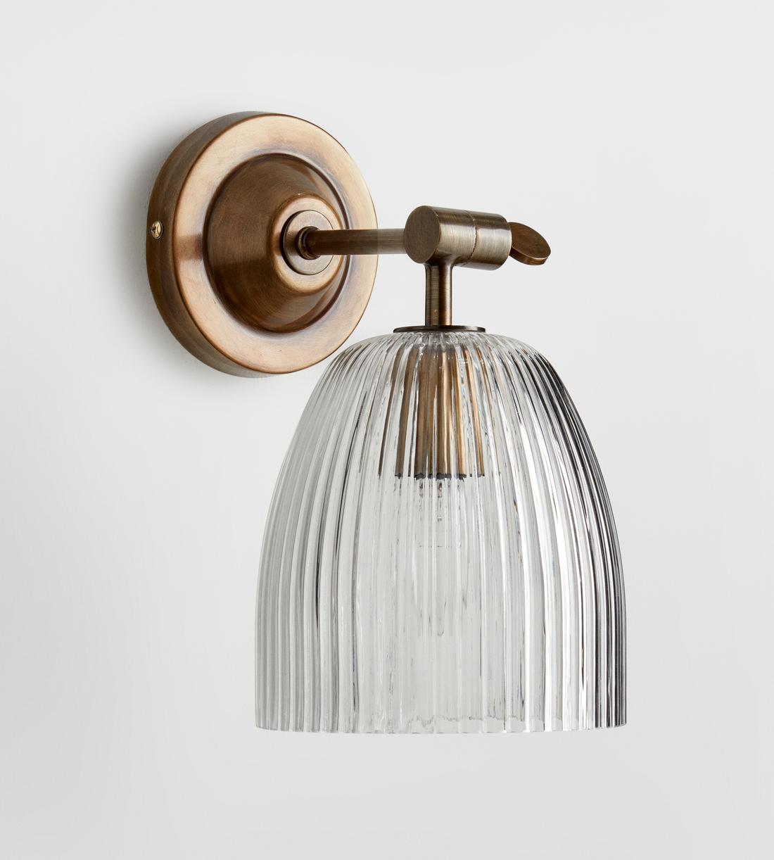 Antique brass ribbed glass adjustable wall sconce image 4