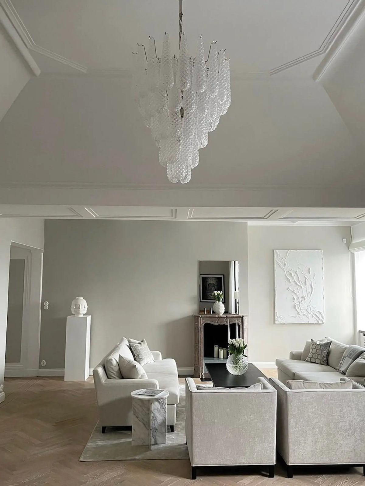 Murano Chandelier – Drop – 52 Glasses – Transparent