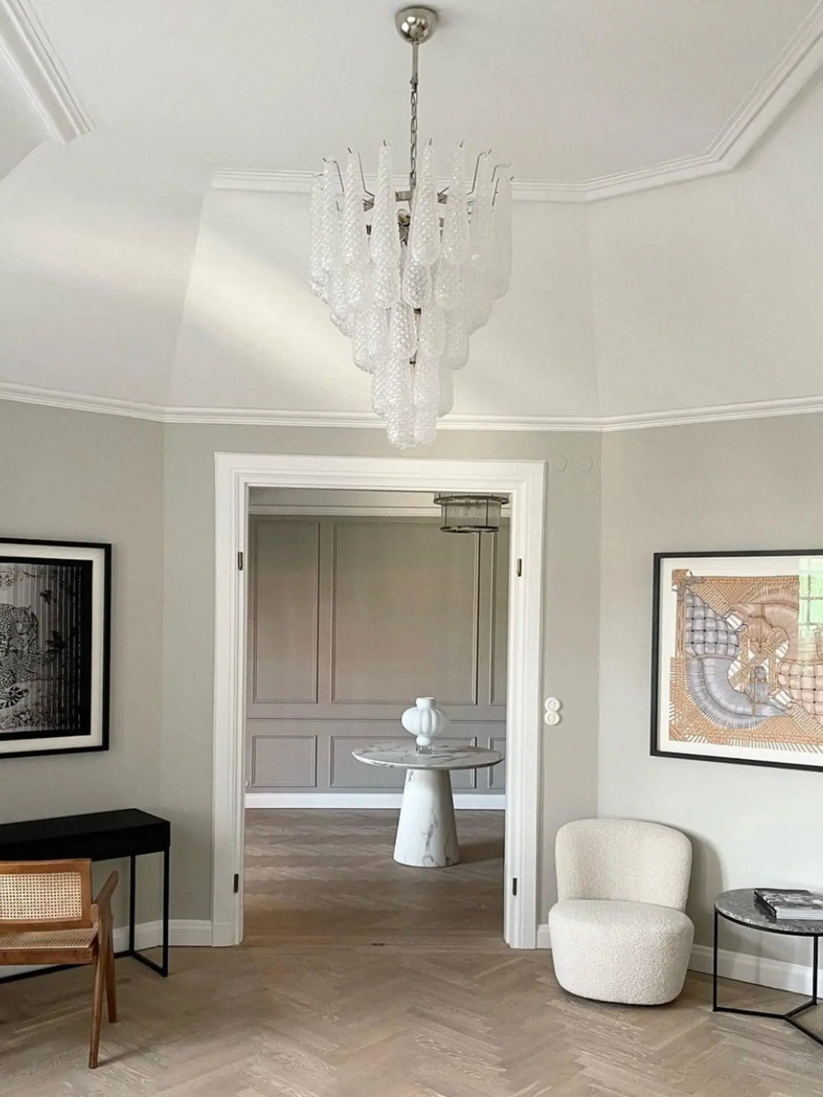 Murano Chandelier – Drop – 52 Glasses – Transparent