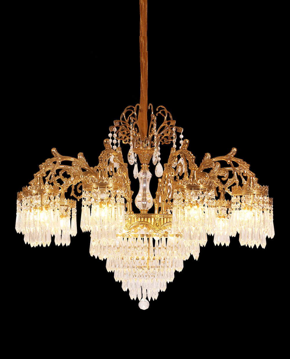 37 Inch Wide French Empire Style Brass Crystal Chandelier Gold Living Room Chandelier