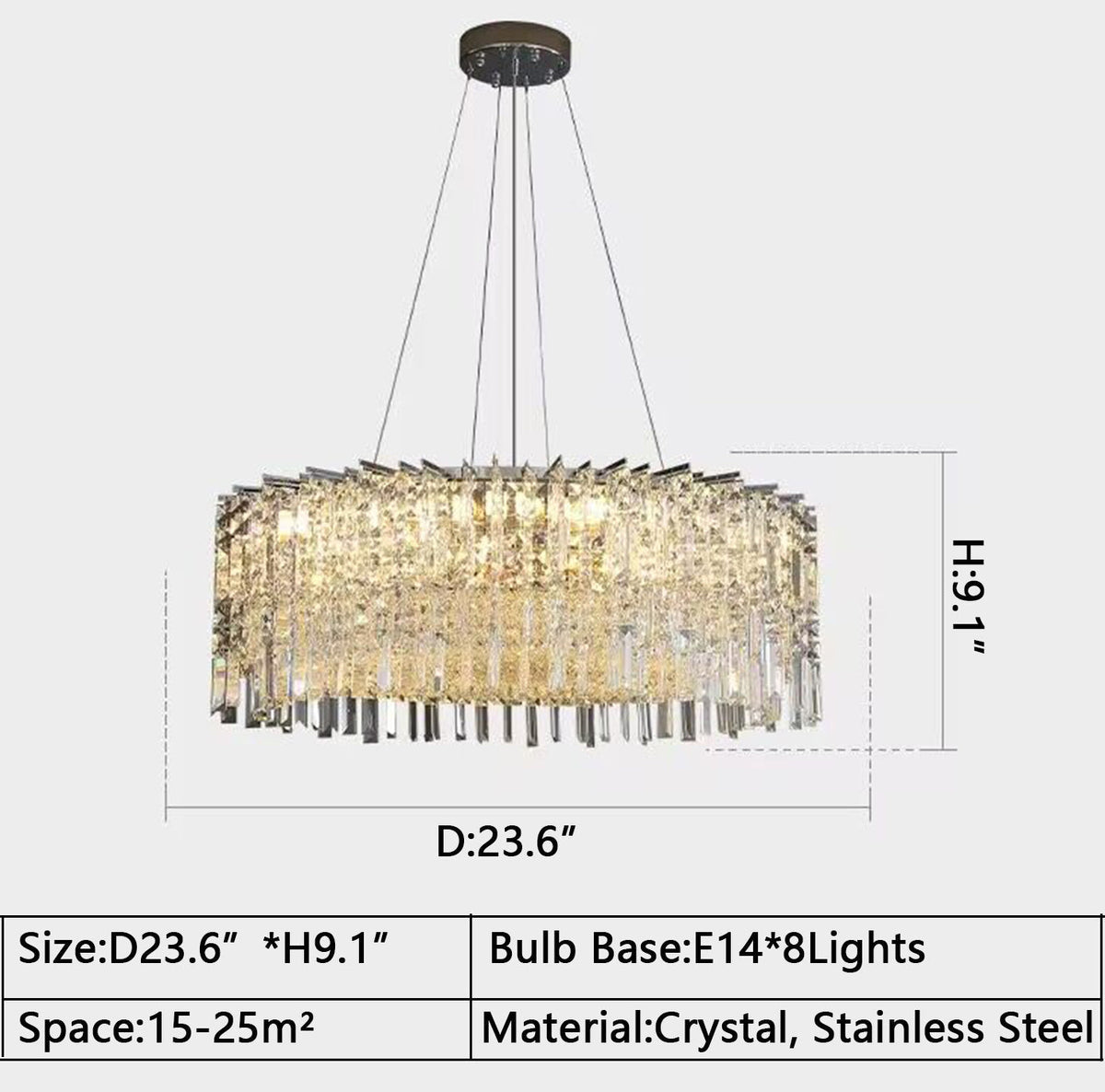 Chrome Silver Stylish Round Crystal Chandelier Modern Ceiling Pendant Light for Living Room / Bedroom