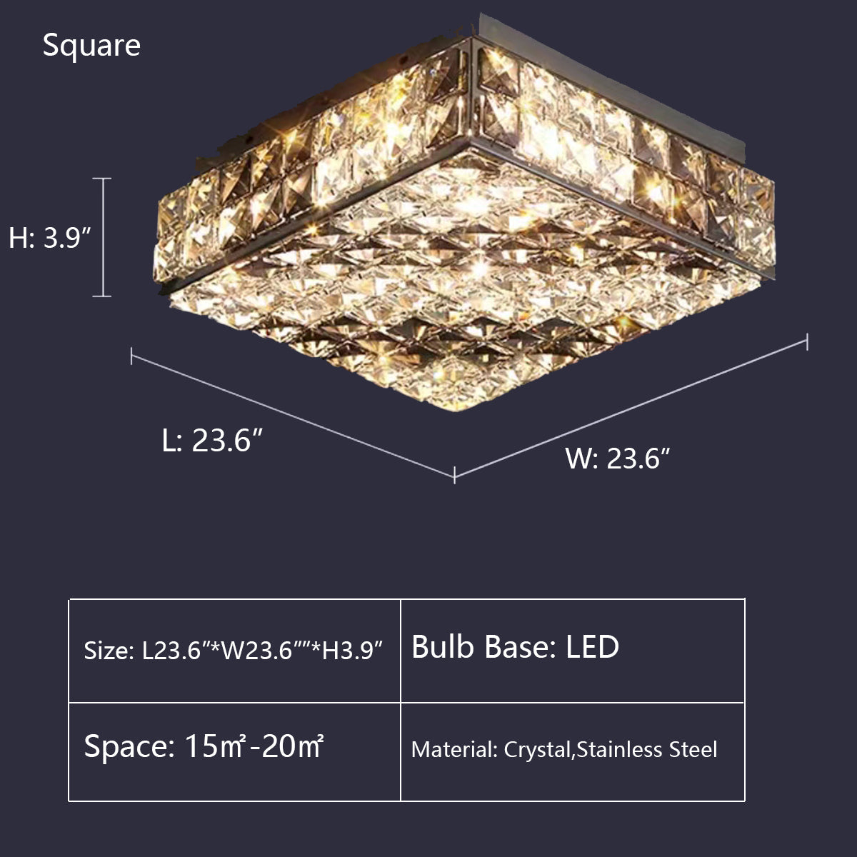 Luxury Modern Square and Rectangle Stripes Crystal Flush Mount Pendant Chandelier for Living Room / bedroom /