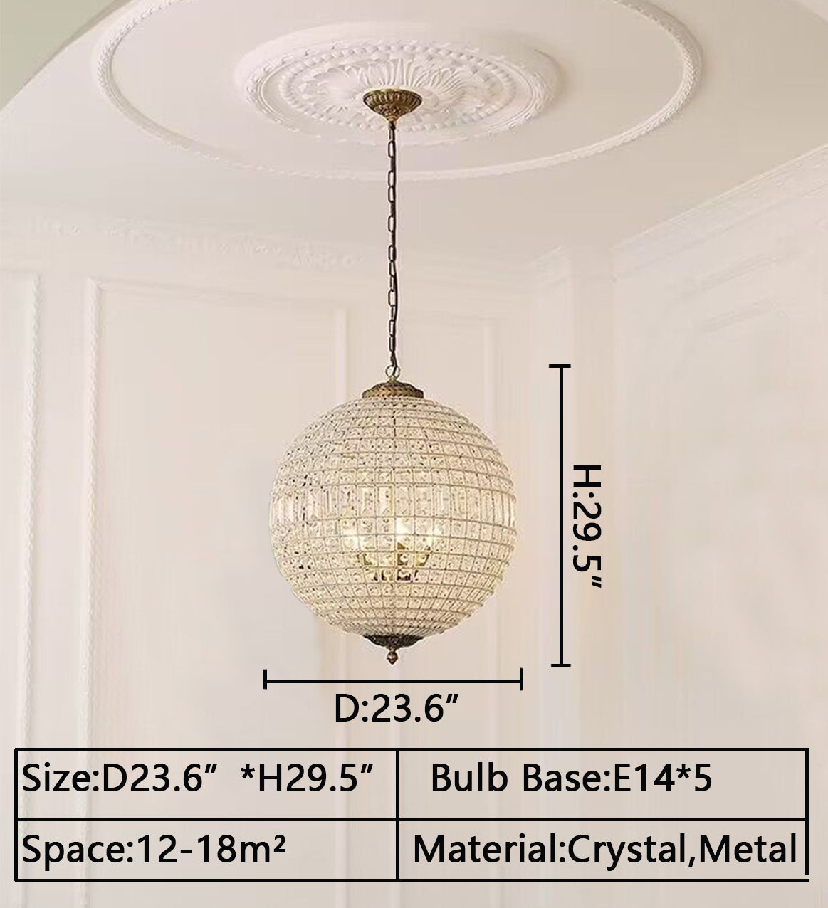 Vintage Sphere Crystal Chandelier with Dark Bronze or French Gold Finish – Designer Metal &