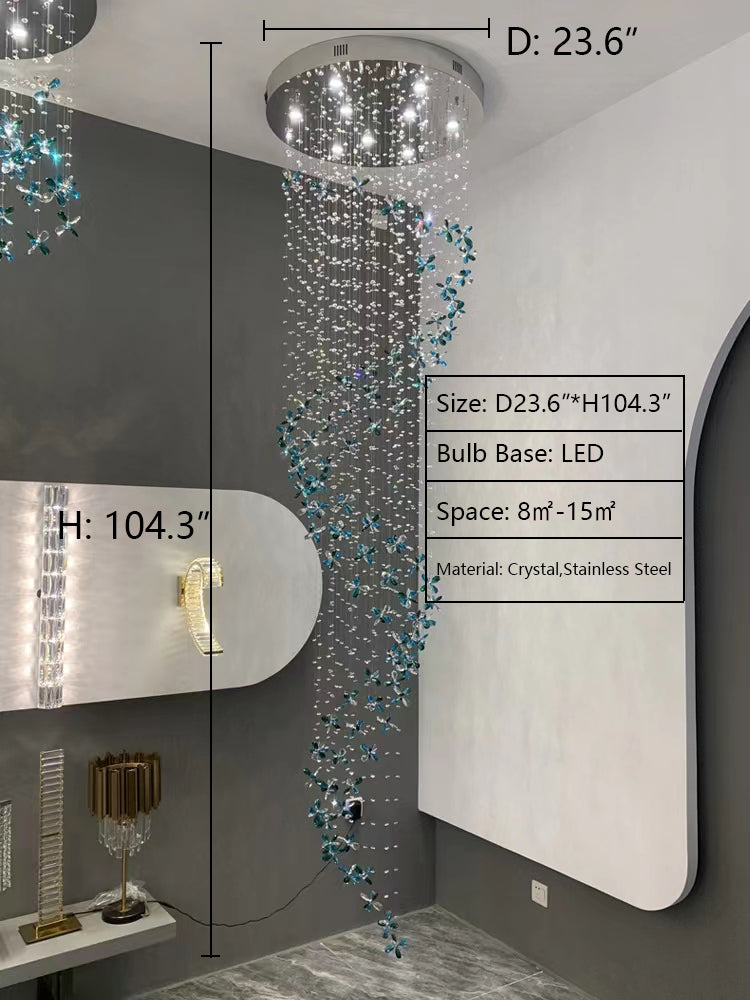 Extra Large Creative Luxury Petal Crystal Pendant Long Chandelier for Foyer / staircase / entrance Dining Hall