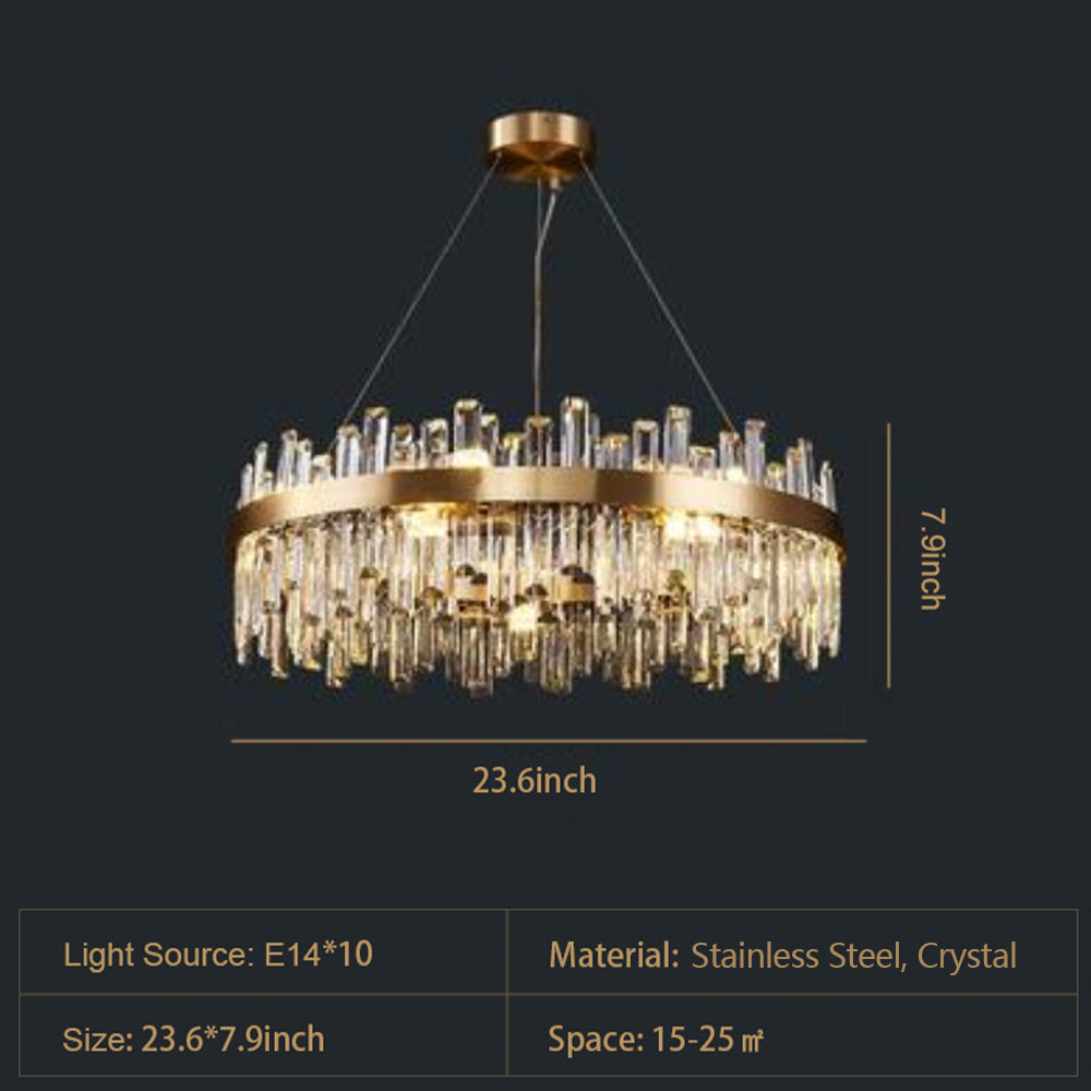 Luxury Round Crystal Chandelier with Stainless Steel Finish Modern Ceiling Light for Living and Dining Room