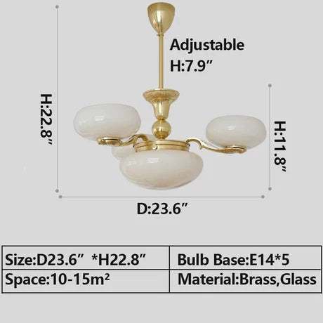 Mid-Century Scandinavian American Vintage White Opal Brass Chandelier for Living Room / bedroom