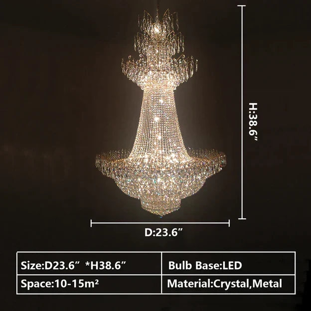 Empire Extra Large French Classic Multi-Tiered Crystal Chandelier with Metal Finish and Lotus-Shaped Design
