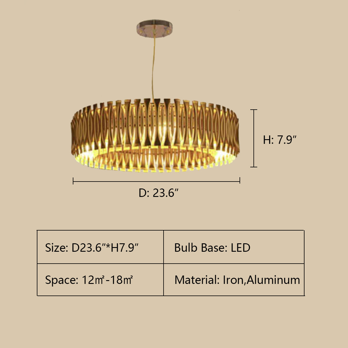 Post-Modern Light Luxury Aluminum Hollow Round Gold Chandelier for Living / dining Room / bar