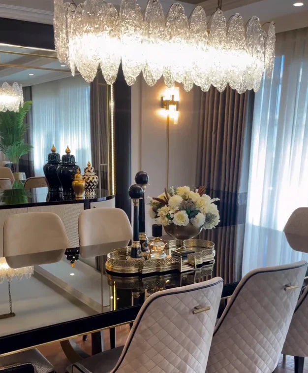 Handmade Modern Glass Chandelier with Gold-Finished Metal, Round and Rectangle Shapes