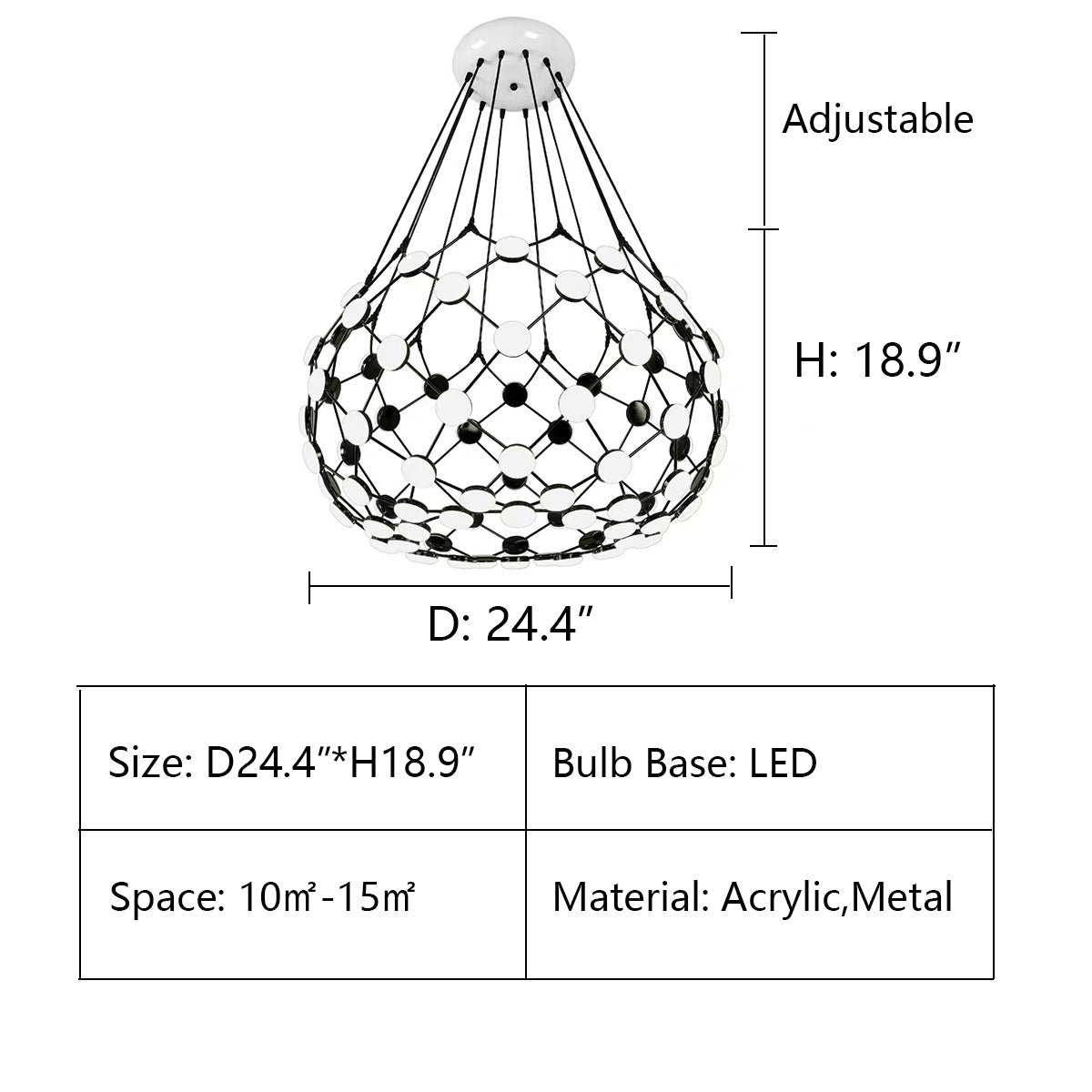 Modern Basket Pendant Chandelier with Acrylic and Metal Finish for Living and Dining Room