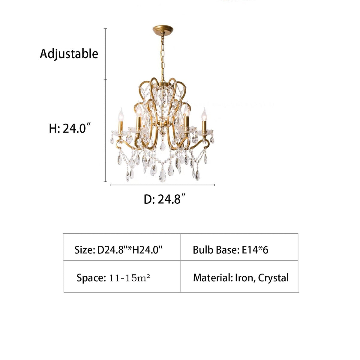 Nordic Vintage Candle Pendant Romantic Crystal Chandelier for Bedroom / Dining Room / Living