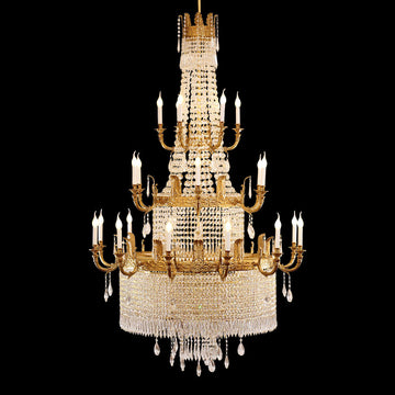 Grand 49'' W x 79'' H Three Tier French Empire Chandelier – Antique Brass & Crystal for Foyer Double Height Ceiling Living Room