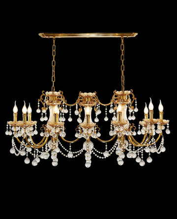 12 Lights 50 Inch Linear Traditional Gold Brass and Crystal Chandelier for Dining Room