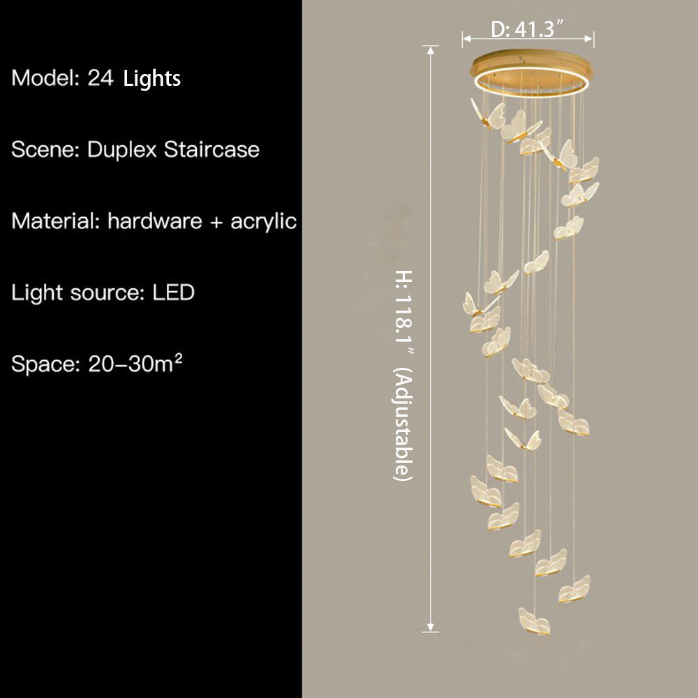 Nordic Butterfly Chandelier Luxury Foyer Staircase Ceiling Light for Living / Dining Room