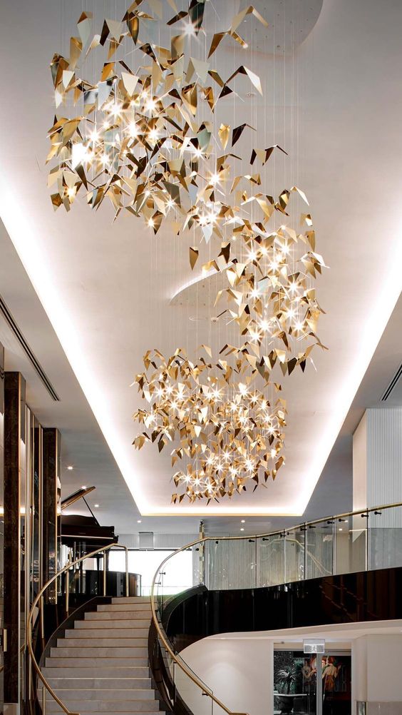 Golden Wings Floating Chandelier with Metallic Finish for Hall, Hotel, Restaurant