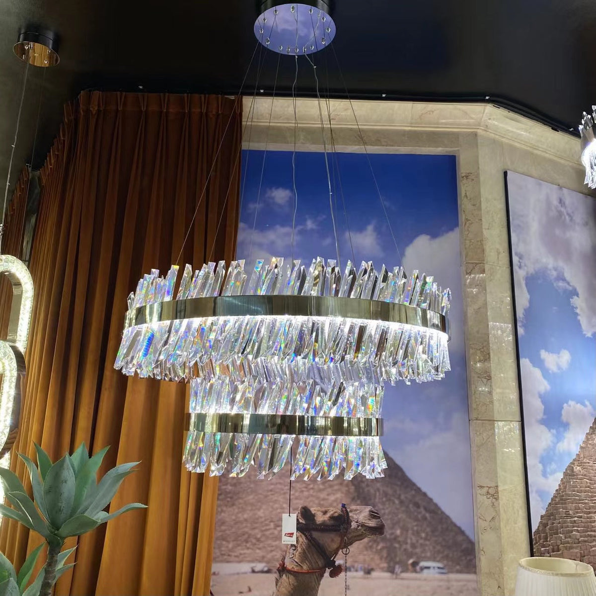 Round Chrome Stainless Steel K9 Crystal Chandelier Pendant Light Silver Finish for Living Dining Room