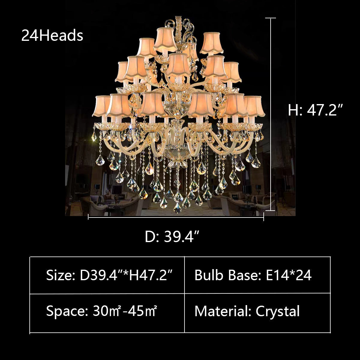 Extra Large Luxury Multi-Tiered Crystal Pendant Chandelier for High-Ceiling Rooms