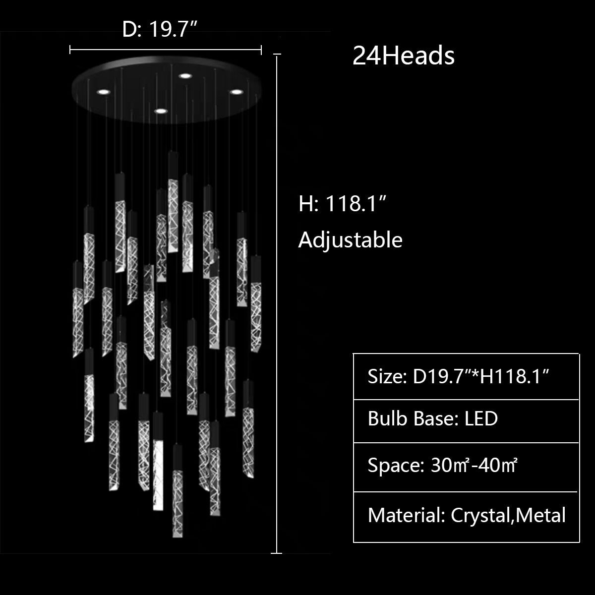 Extra Large Modern K9 Crystal Rod Pendant Long Chandelier for Staircase / living Room / foyer