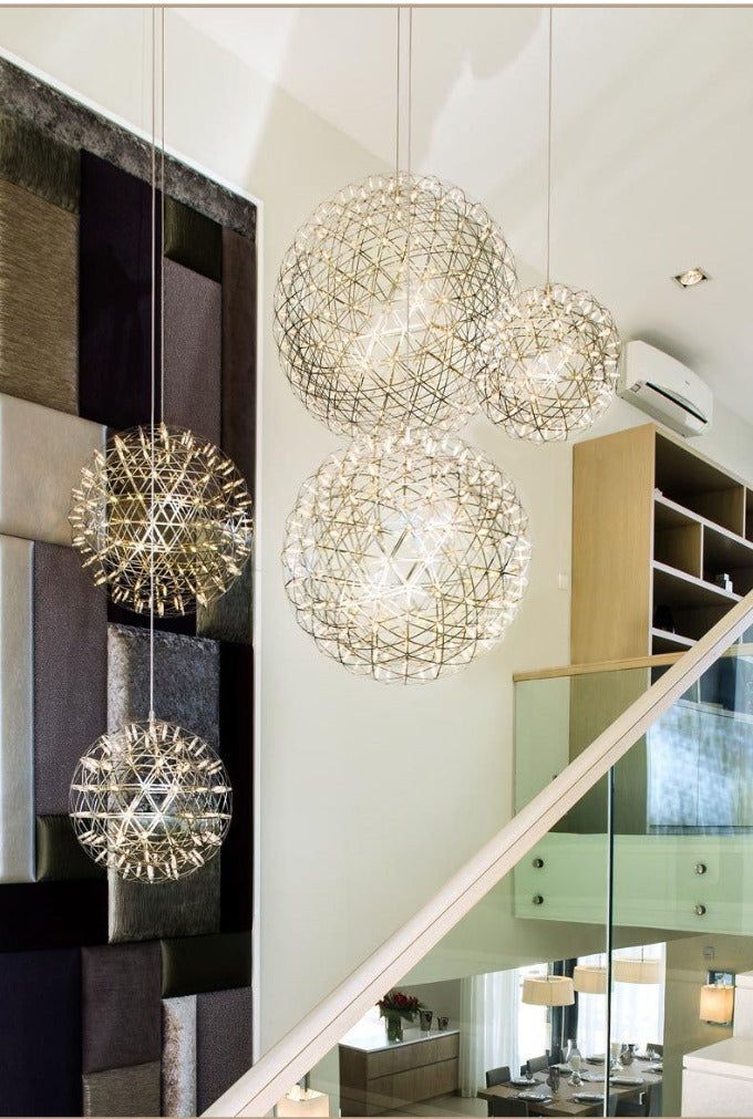 Round Starry Sky Chandelier Light Fire Ball Ceiling Lighting for Living Room / cottage / high-Ceiling
