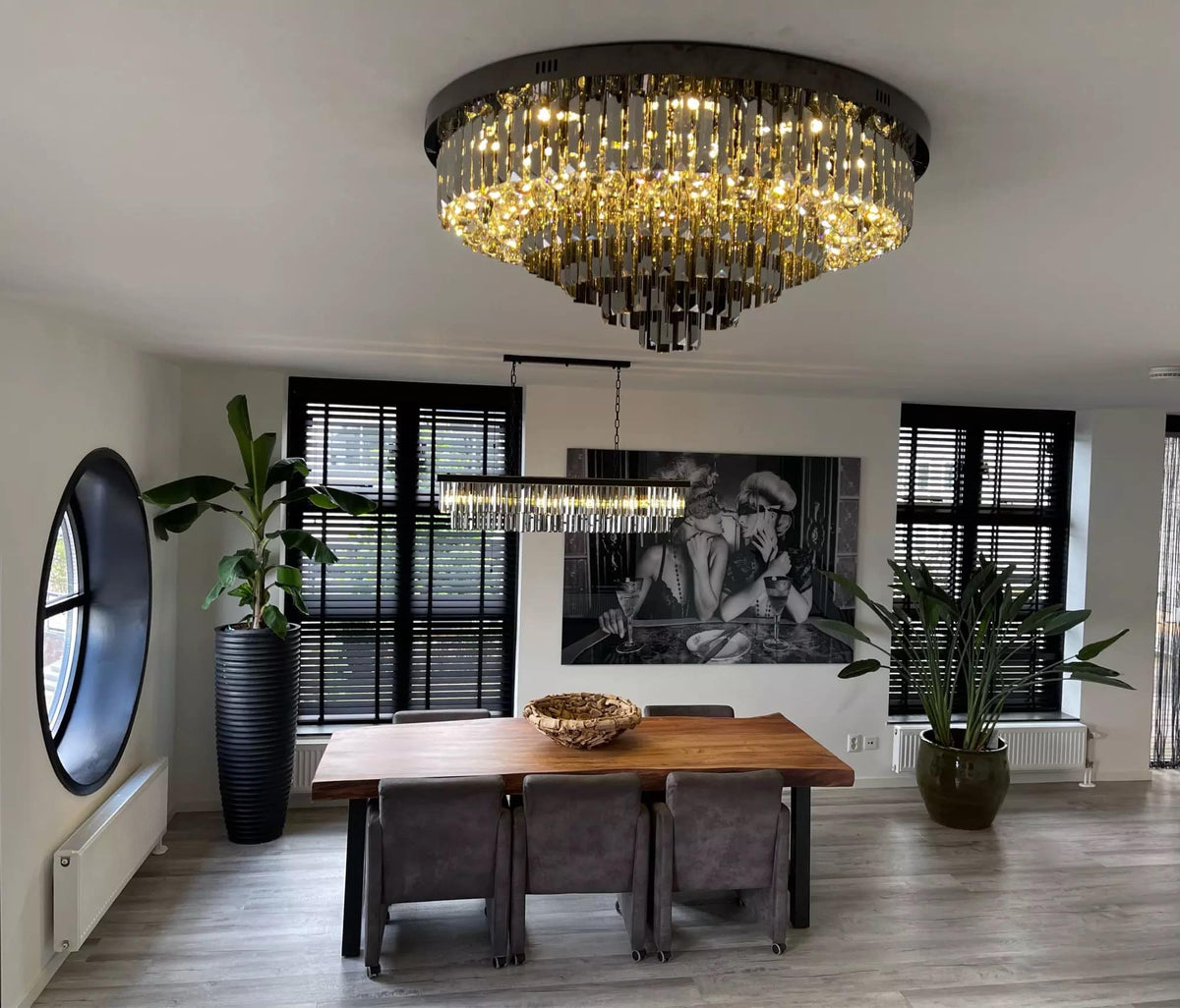 Smoke Gray Crystal Round Flush Mount Chandelier Light Luxury Finish