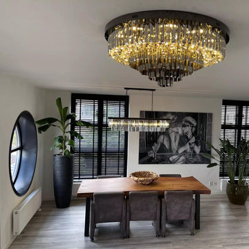 Smoke Gray Crystal Round Flush Mount Chandelier Light Luxury Finish