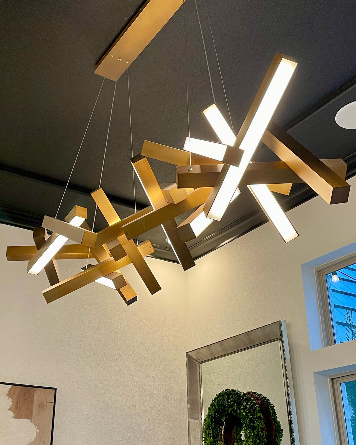 Modern Round / linear Geometric Aluminum LED Chandelier for Dining Room / bedroom