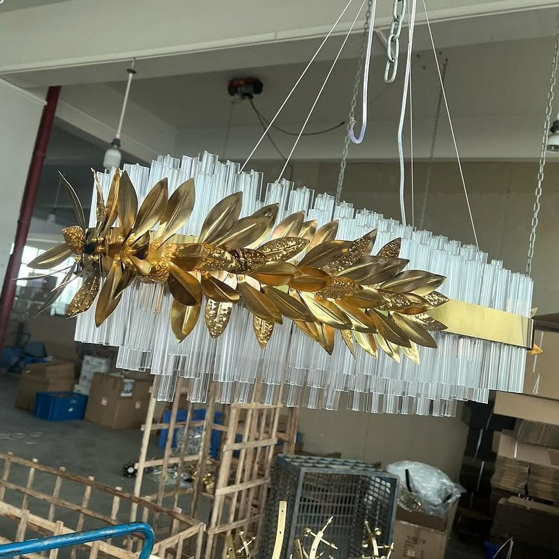 Modern Round / rectangular Gold Leaves Crystal Chandelier for Living Room / dining Room