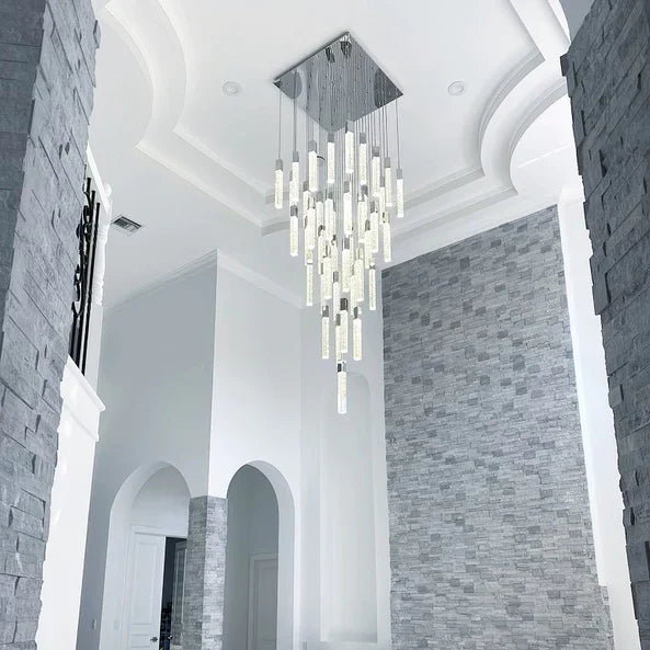 Modern Crystal Stick Chandelier with Glacier Bubble Design in Gold, Chrome, and Black Finish - High-Quality