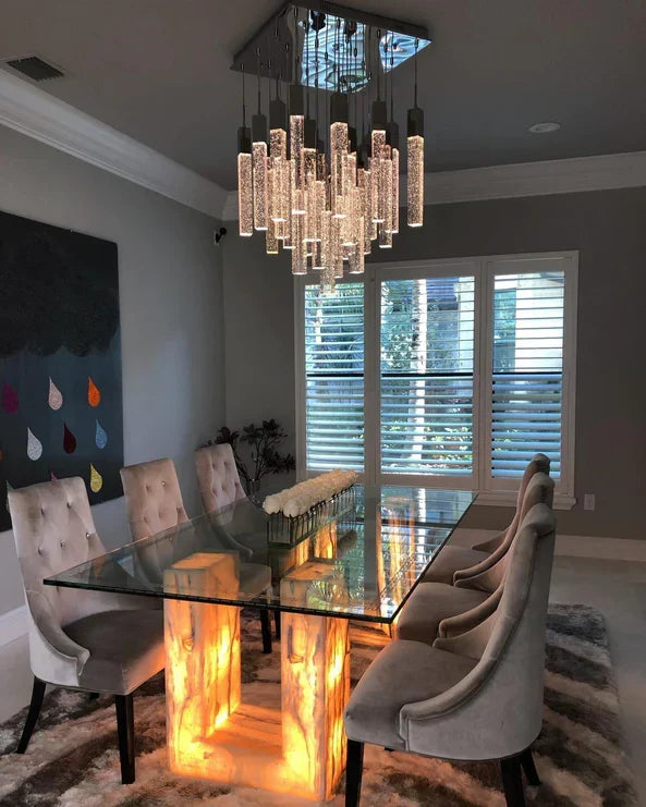 Modern Crystal Stick Chandelier with Glacier Bubble Design in Gold, Chrome, and Black Finish - High-Quality
