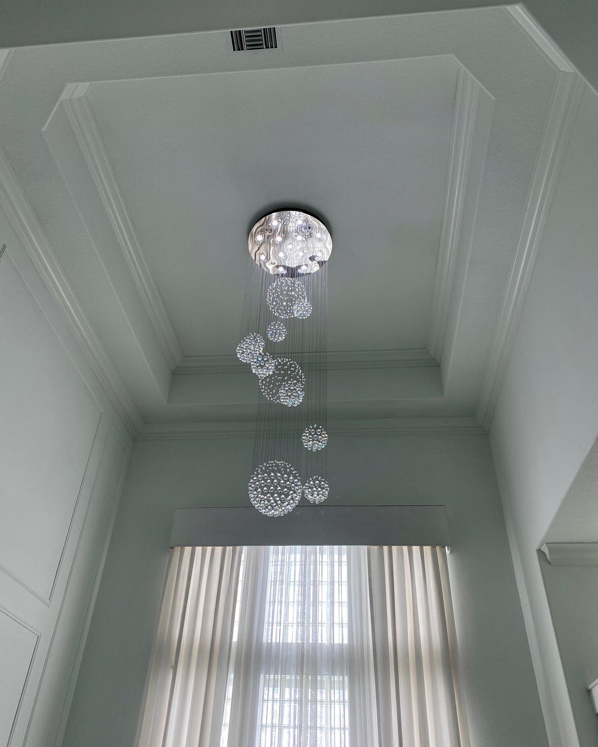 K9 Crystal Raindrop Globe Spiral Chandelier for Entryway and Staircase