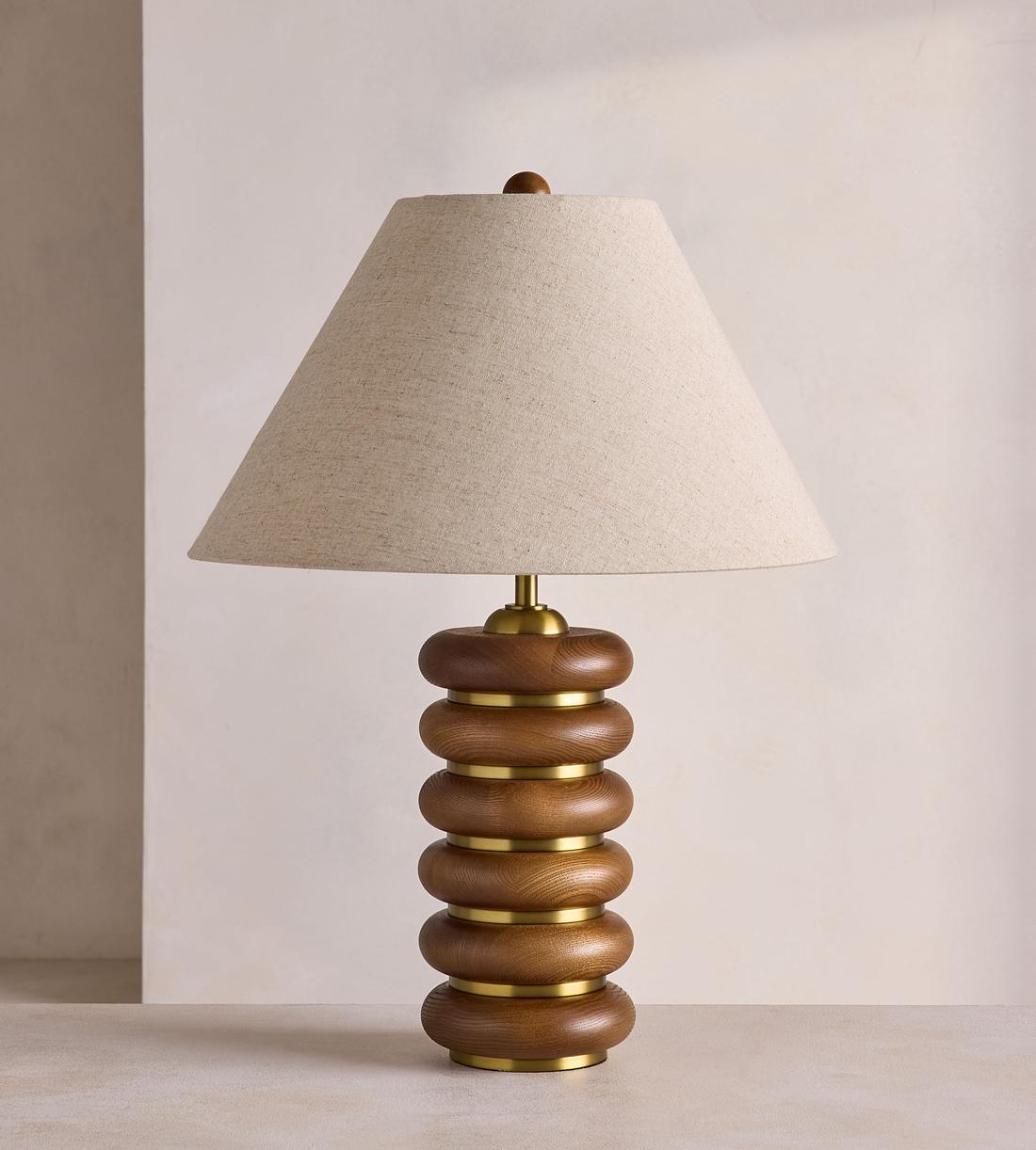 Oak Base Table Lamp with Antiqued Brass - Erhaus product image 2
