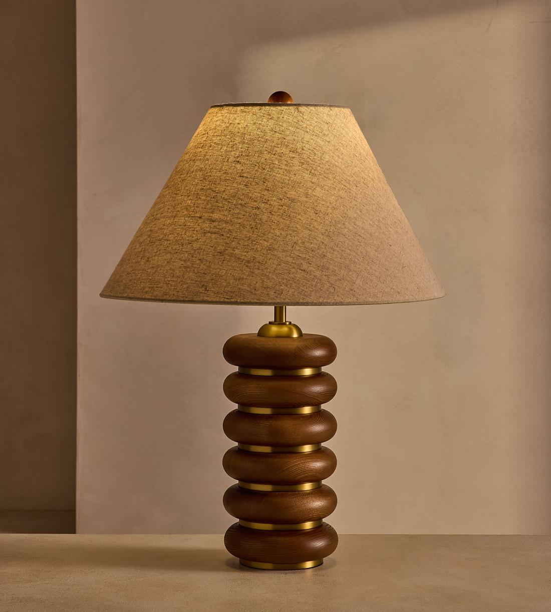 Oak Base Table Lamp with Antiqued Brass - Erhaus product image 3