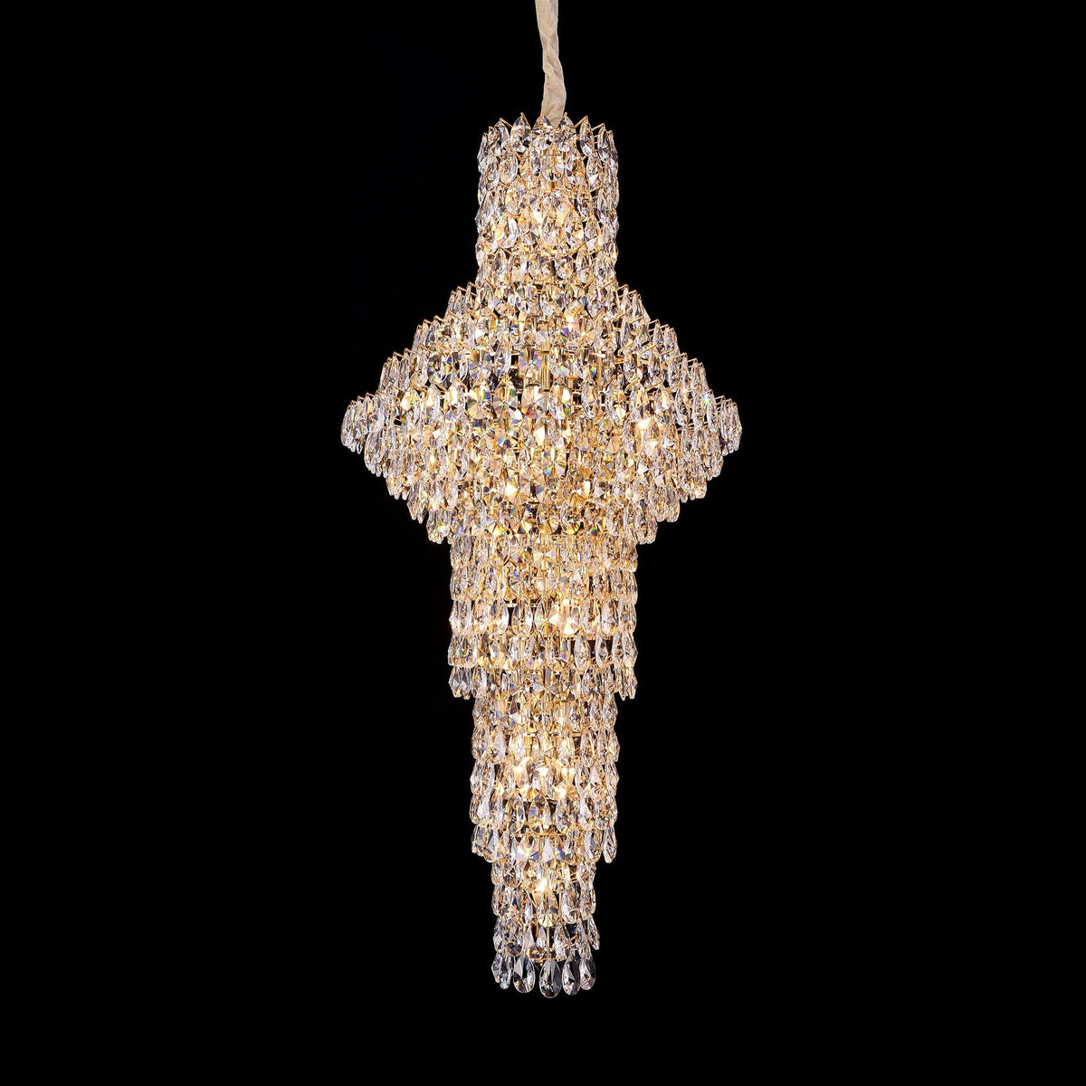 Modern Crystal Nail-Shaped Chandelier with Metal Finish for Foyer and Staircase