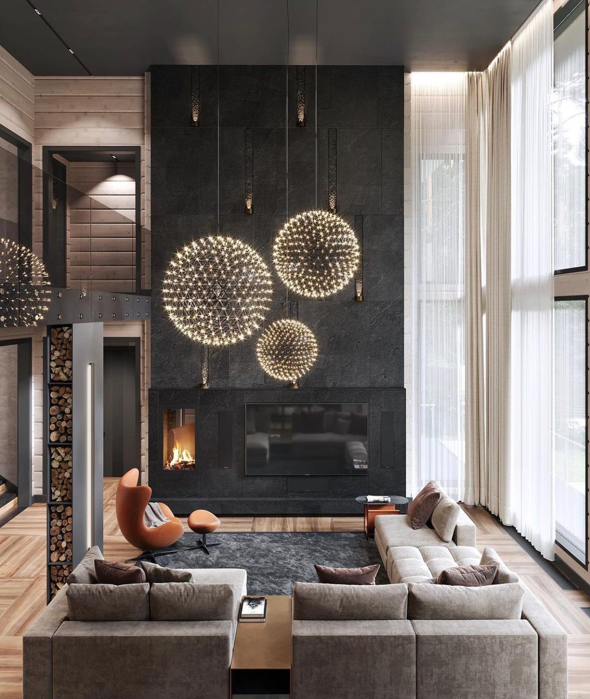 Round Starry Sky Chandelier Light Fire Ball Ceiling Lighting for Living Room / cottage / high-Ceiling