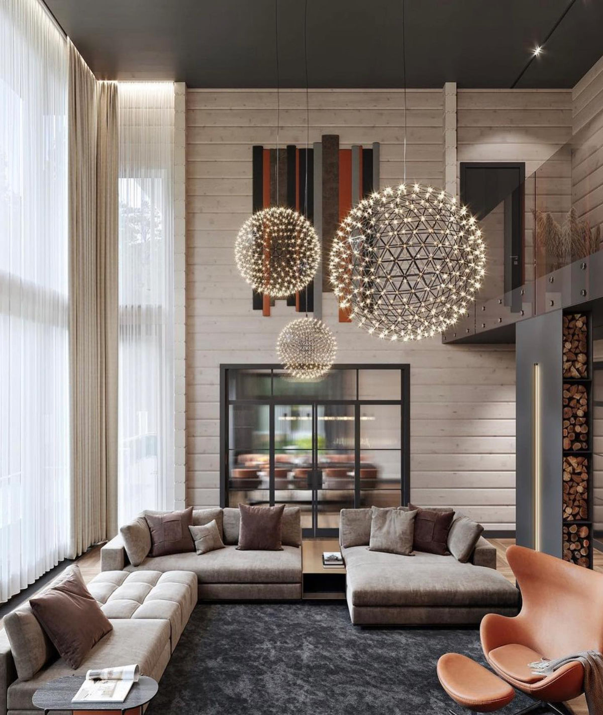 Round Starry Sky Chandelier Light Fire Ball Ceiling Lighting for Living Room / cottage / high-Ceiling