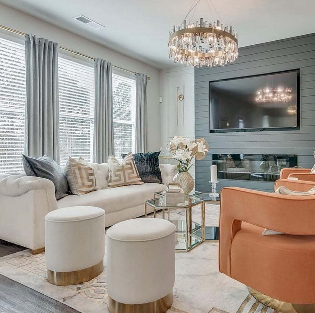 Luxury Round Crystal Chandelier with Stainless Steel Finish Modern Ceiling Light for Living and Dining Room