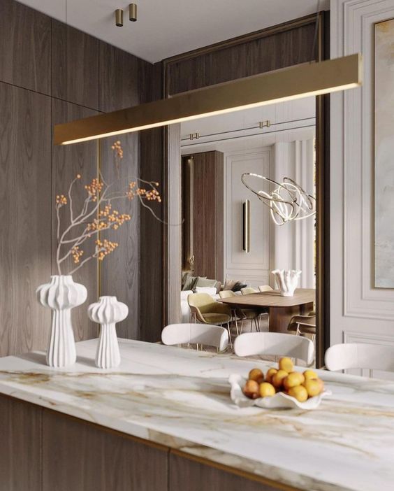 Nordic Minimalism Long Dining Table Pendant Light Antique Gold LED Creative Light for Kitchen Island / bar