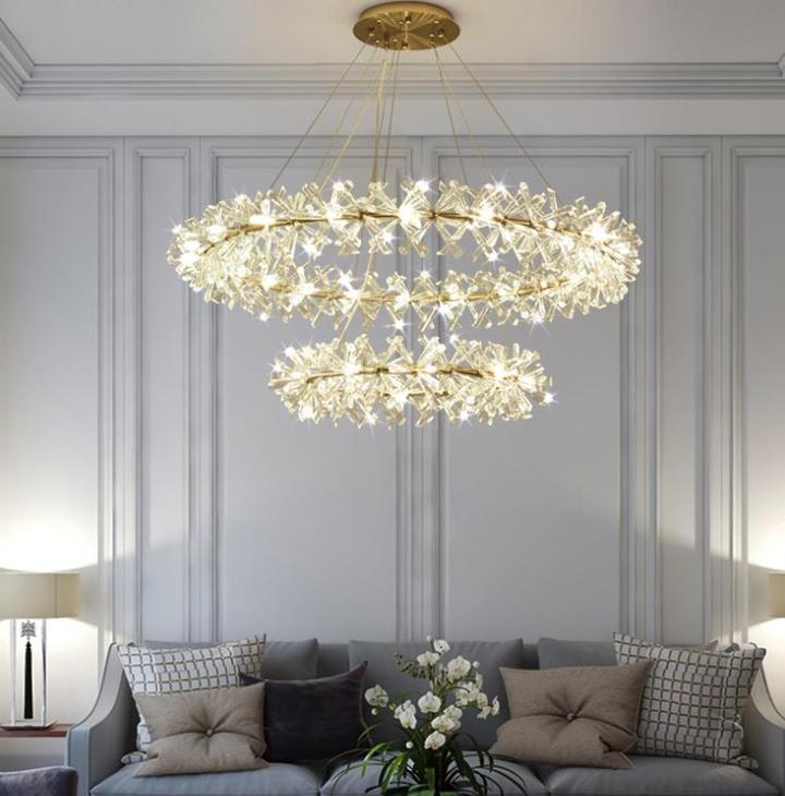 Round Wheel Frozen Ice Crystal Chandelier Light with K9 Crystals for Living Room Dining Hall