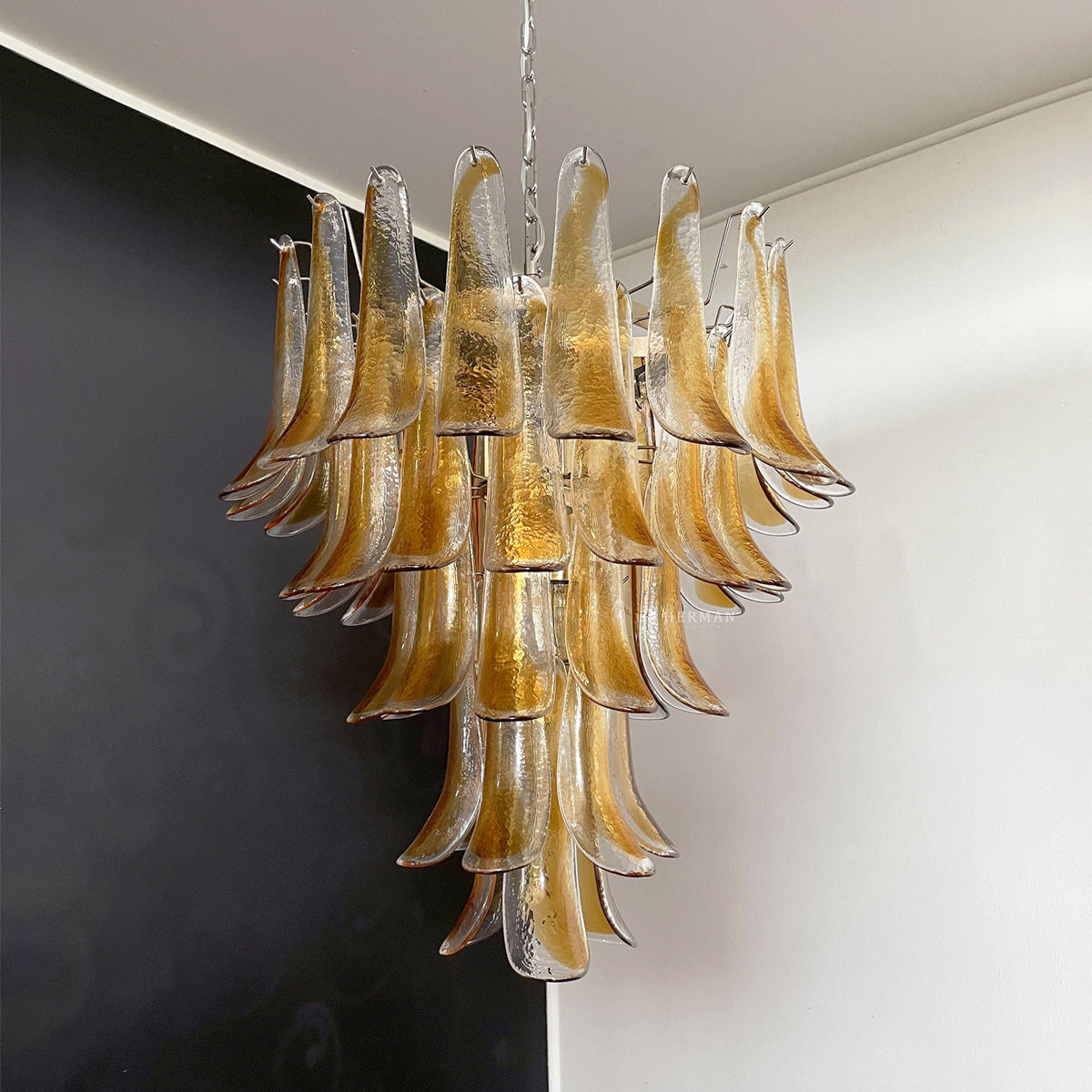 Murano Glass Chandelier – 52 Petals – Amber
