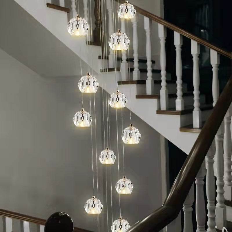 Sputnik K9 Crystal Chandelier Entryway Pure Copper Ceiling Light Foyer Hall Brass Lighting