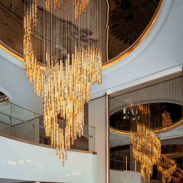Modern Art Design Floating Leaves-Inspired Glass Tube Chandelier for High-Ceiling