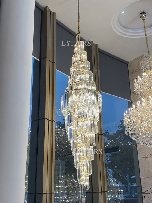 Extra Large Spiral Crystal Chandelier with Gold Finish – Luxury Quality Materials