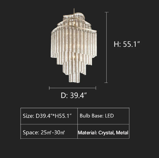 Huge Post-Modern Hollow Glass Tube Tassel Chandelier for Living Room / foyer / villa / stairs