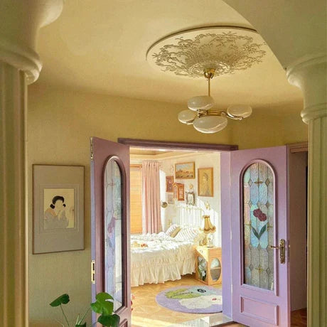 Mid-Century Scandinavian American Vintage White Opal Brass Chandelier for Living Room / bedroom