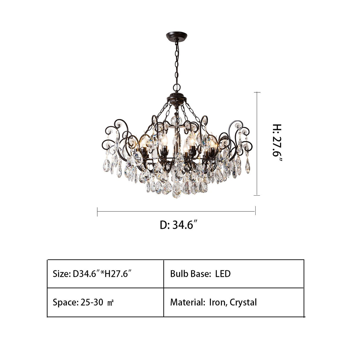 European Retro Light Luxury Crystal Pendant Electronic Candle Chandelier for Living Room / Dining Room /