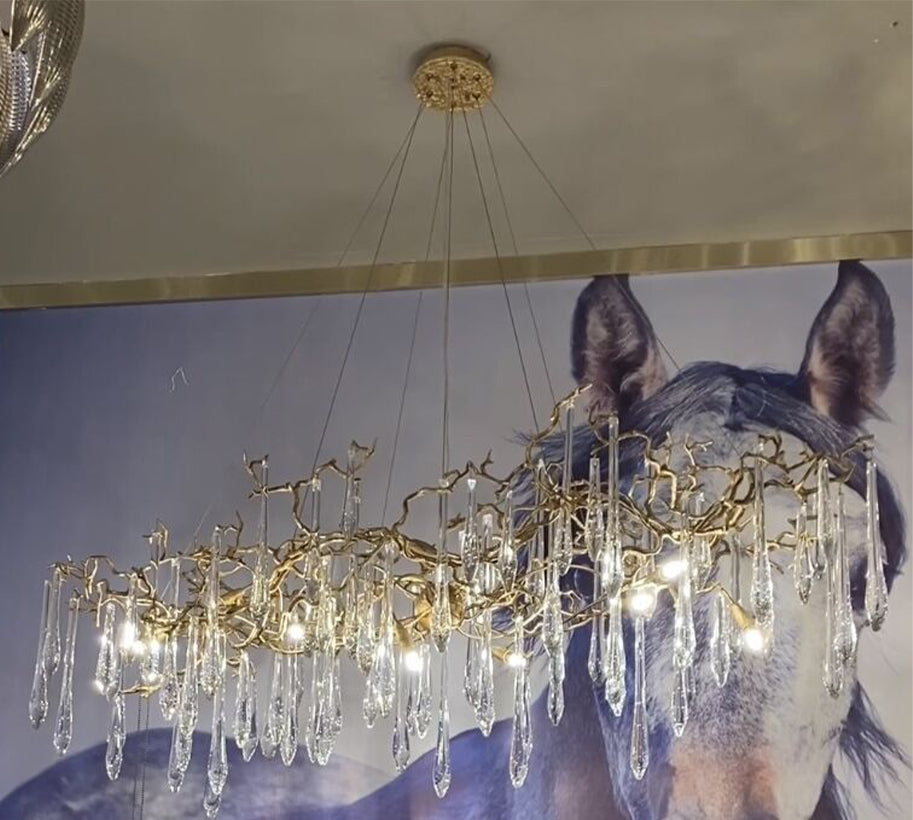 New Clear Glass Raindrop Copper Branch Chandelier Modern Designer Pendant Light for Dining Table / kitchen