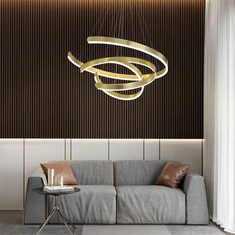 Gold Ring LED Chandelier with Wrought Iron Accents Metal Open Ring for Living Room