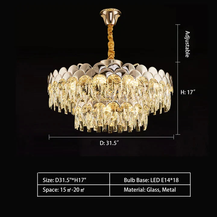 Modern Fish Scale Tiered Crystal Pendant Chandelier Suit for Living Room & Bedroom